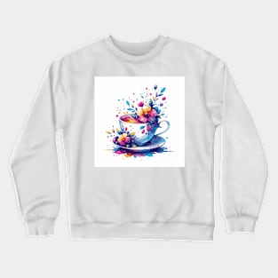 Whimsical Teacup With Flowers Crewneck Sweatshirt